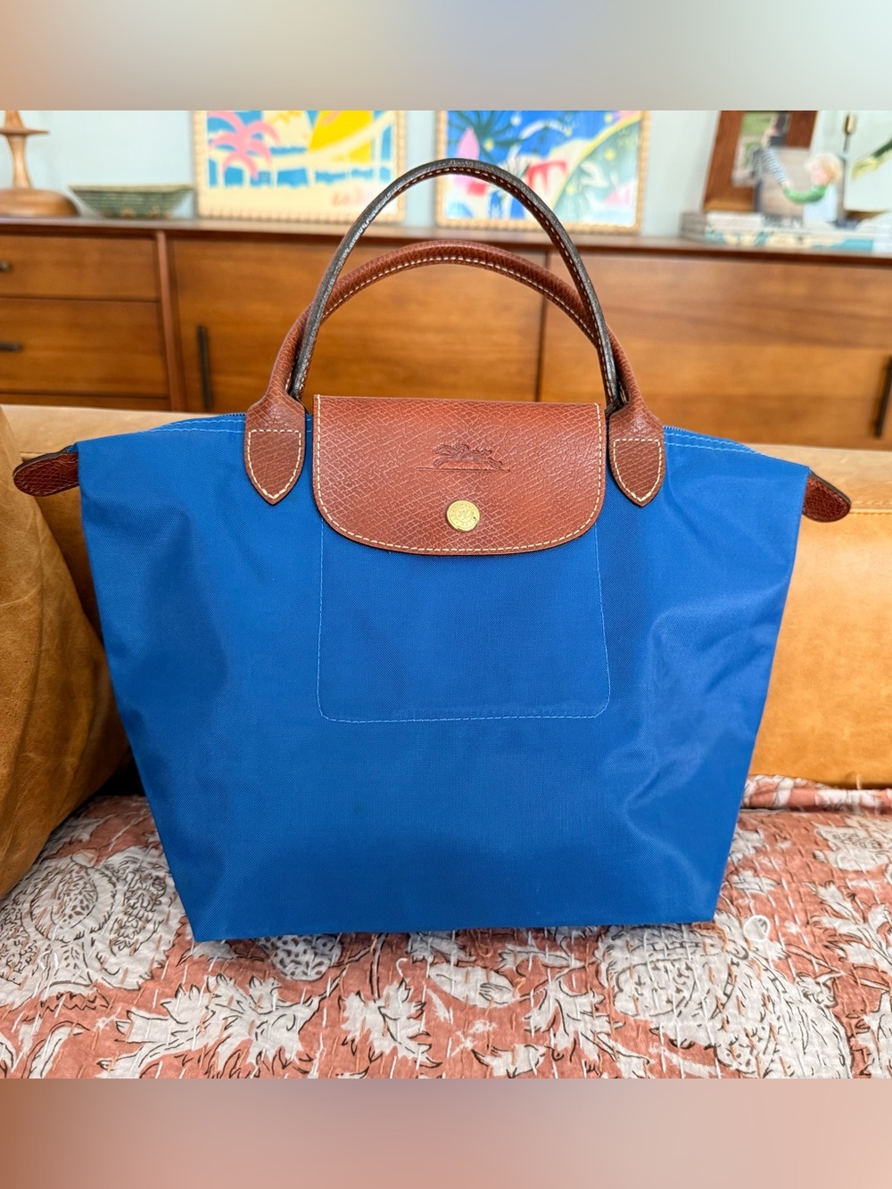 Vintage 90s Longchamp Le Pliage Small Tote Rare Outremer / Electric Cobalt Blue